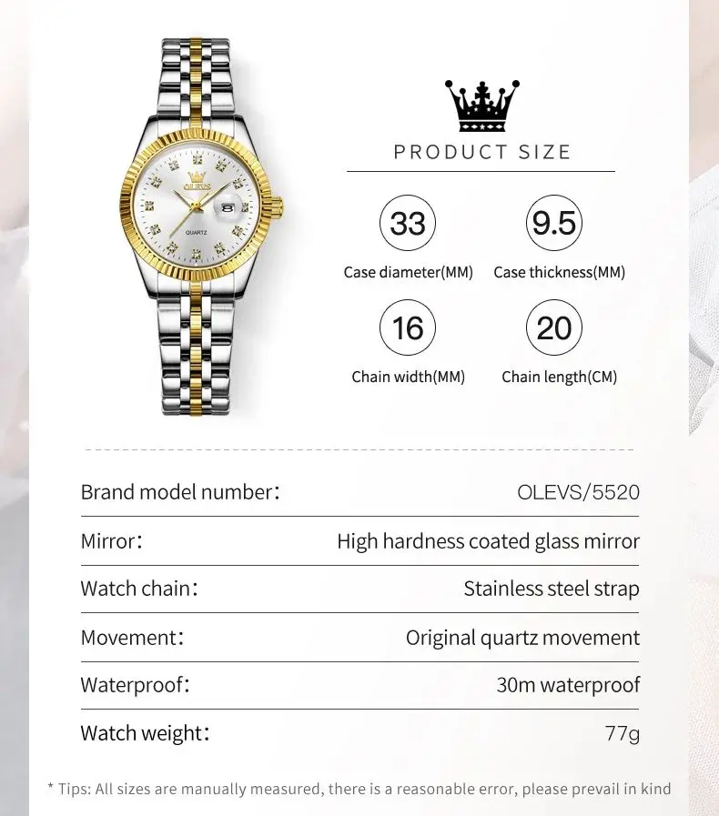 OLEVS 5526 Women Watch Diamond Scale Quartz Fashion Ladies Wrist Watches Date Waterproof Luminous Luxury Dress Watch For Women - Image 2