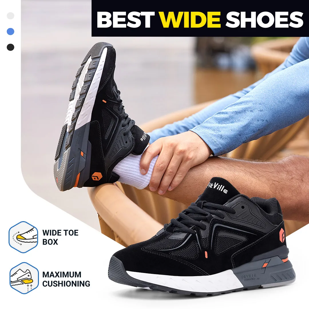 FitVille Men's Walking Shoes Extra Wide Lightweight Sneakers for Flat Feet Arch Fit Heel Pain Relief Non-Slip Running Shoes - Image 2
