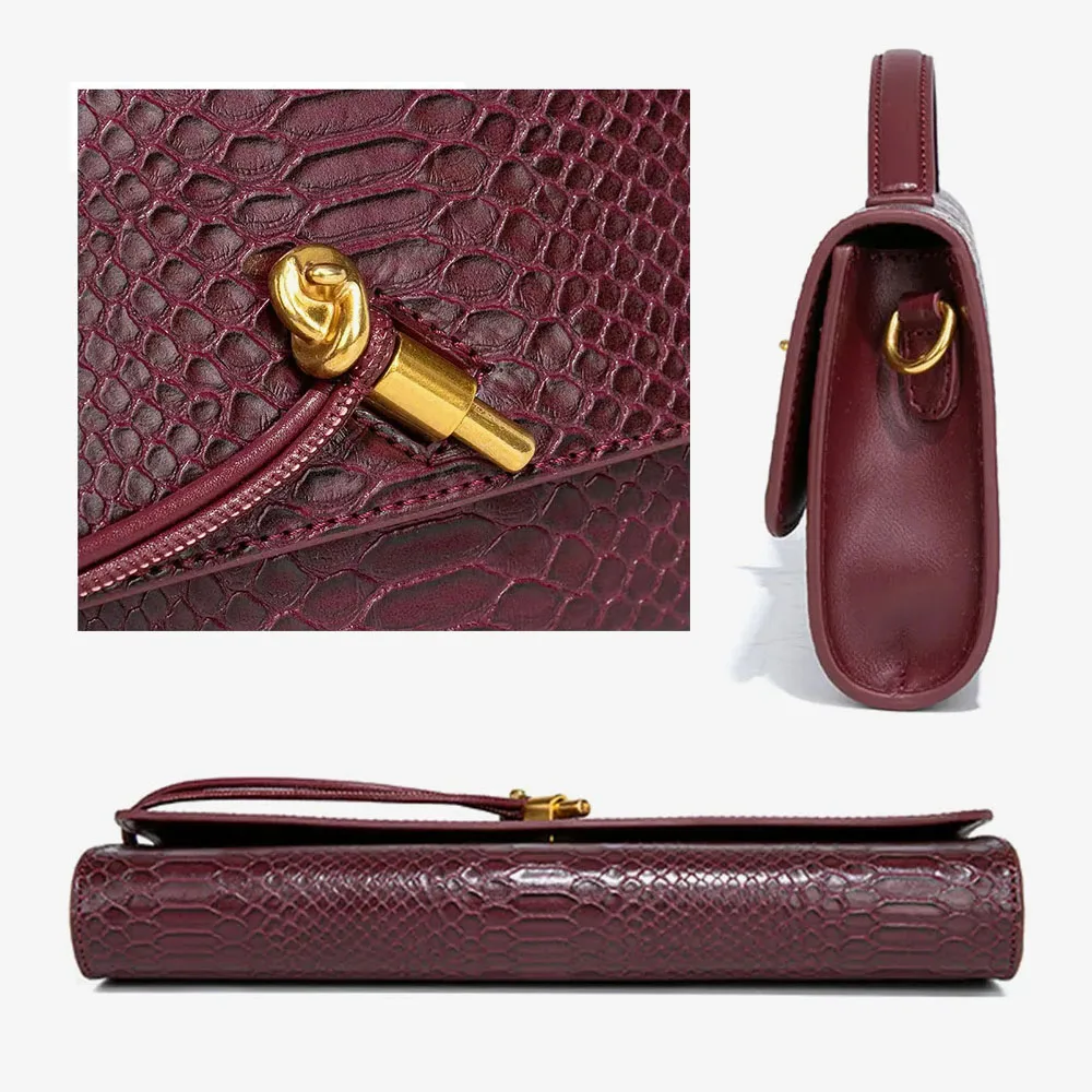 PU Leather Fashion Luxury Top-Handle Bag For Women Evening Handbag Long Purse Crocodile Pattern Crossbody Shoulder Bags - Image 6