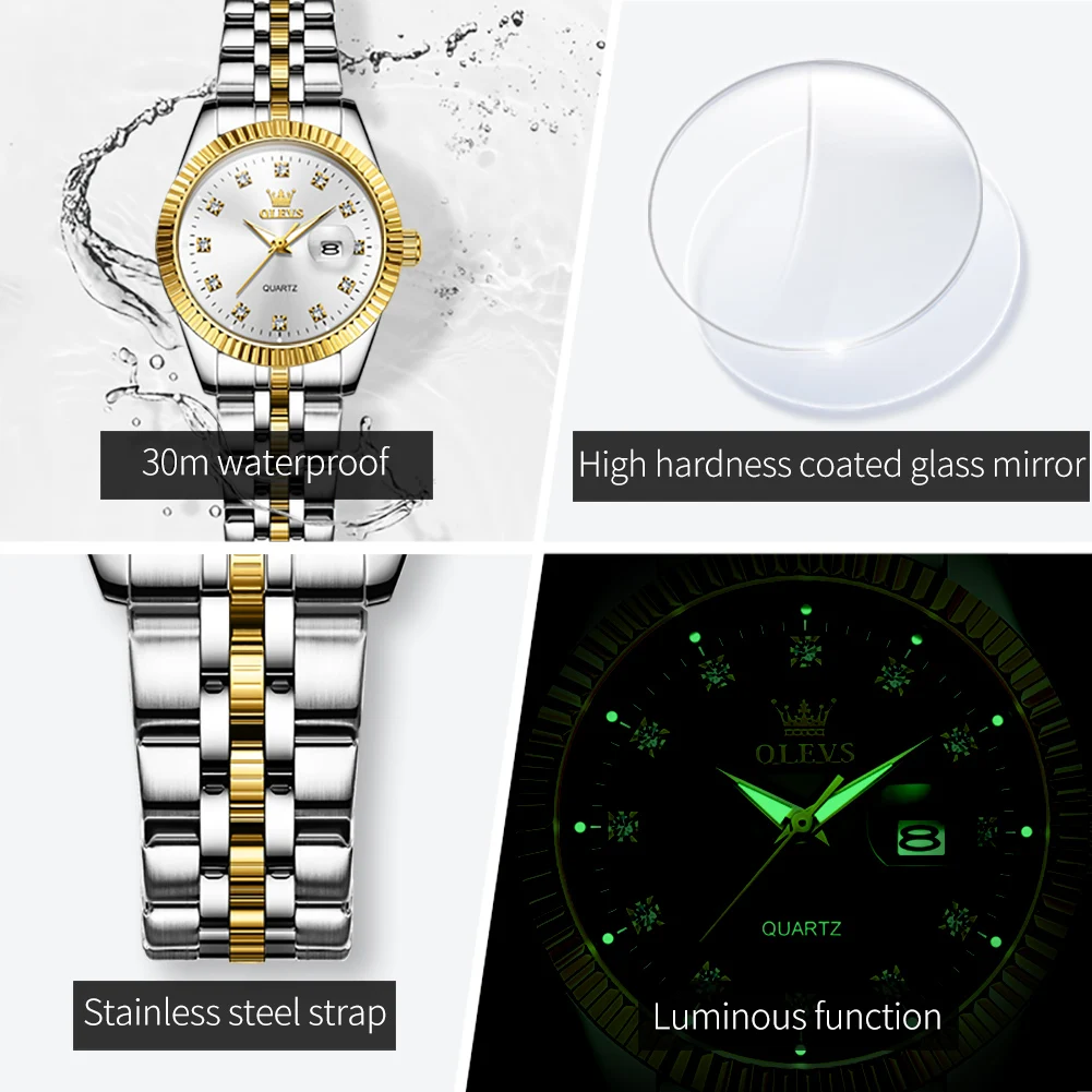 OLEVS 5526 Women Watch Diamond Scale Quartz Fashion Ladies Wrist Watches Date Waterproof Luminous Luxury Dress Watch For Women - Image 6