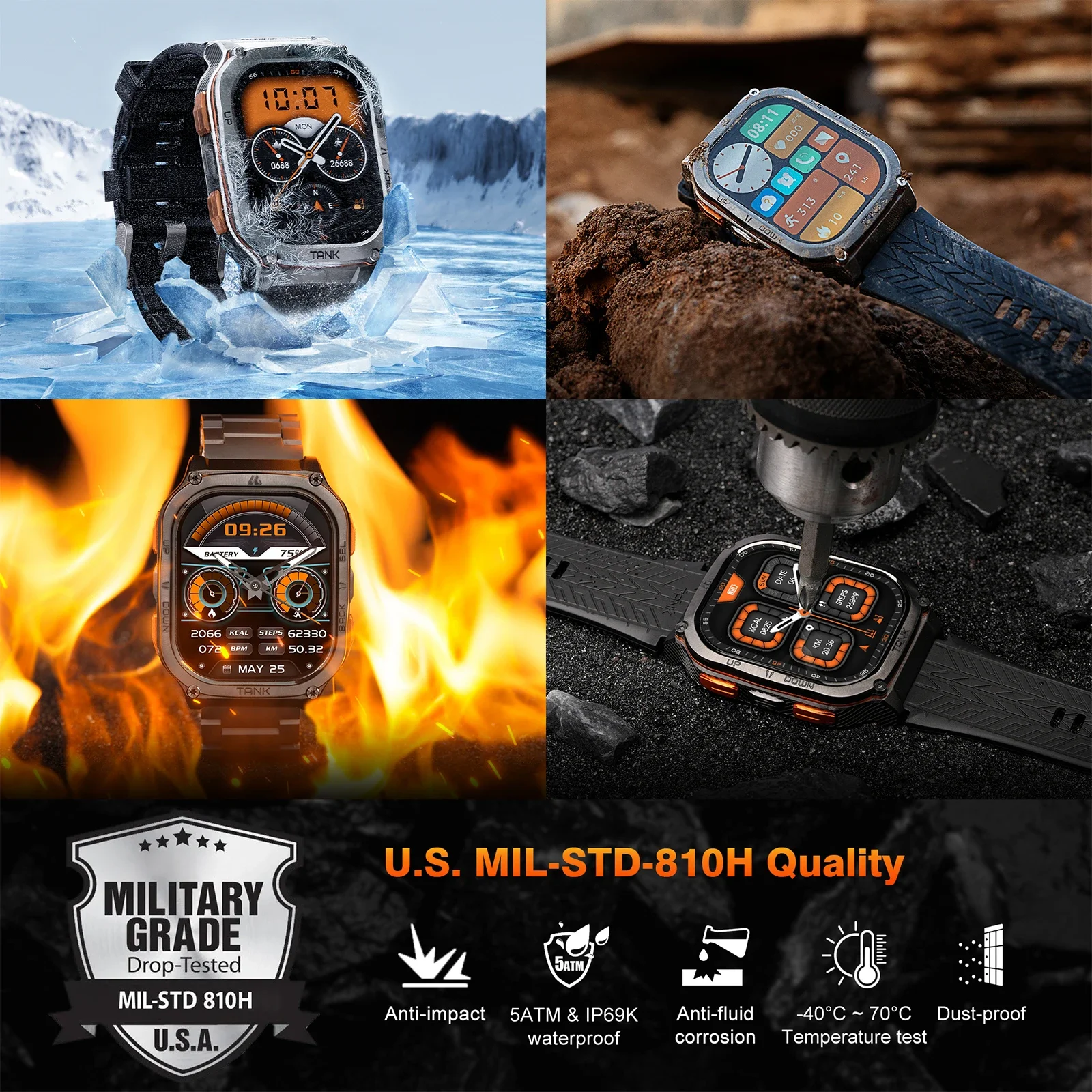 KOSPET TANK M3 Ultra GPS Smart Watch For Mentainless Steel Smartwatch 5ATM IP69K Waterproof Bluetooth Call Health Monitor - Image 2