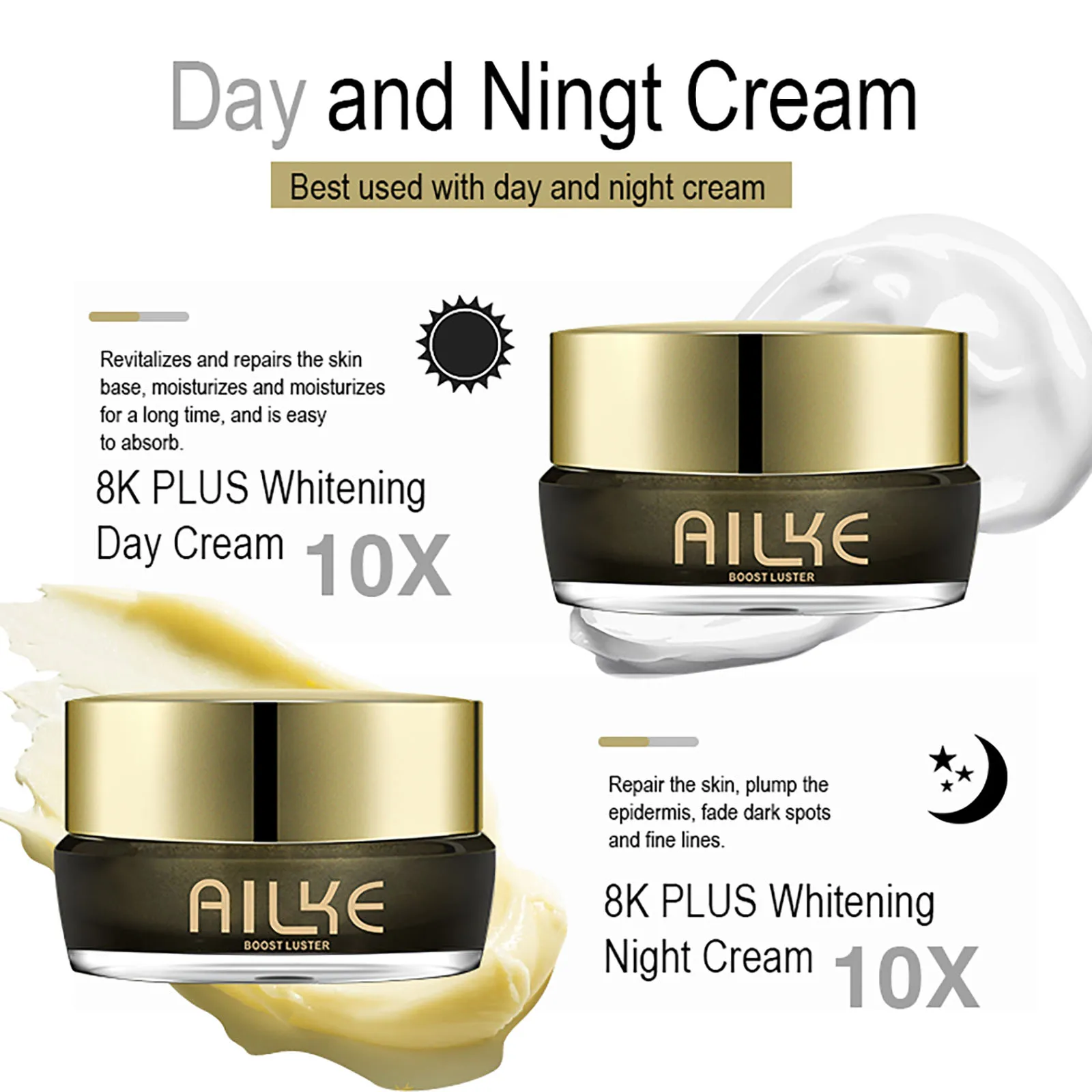 AILKE Whitening Face Cream, Reduce Dark Spots, Wrinkles, Melanin, Even Skin Tone, With Collagen, Glutathione, for All Skin Types - Image 2