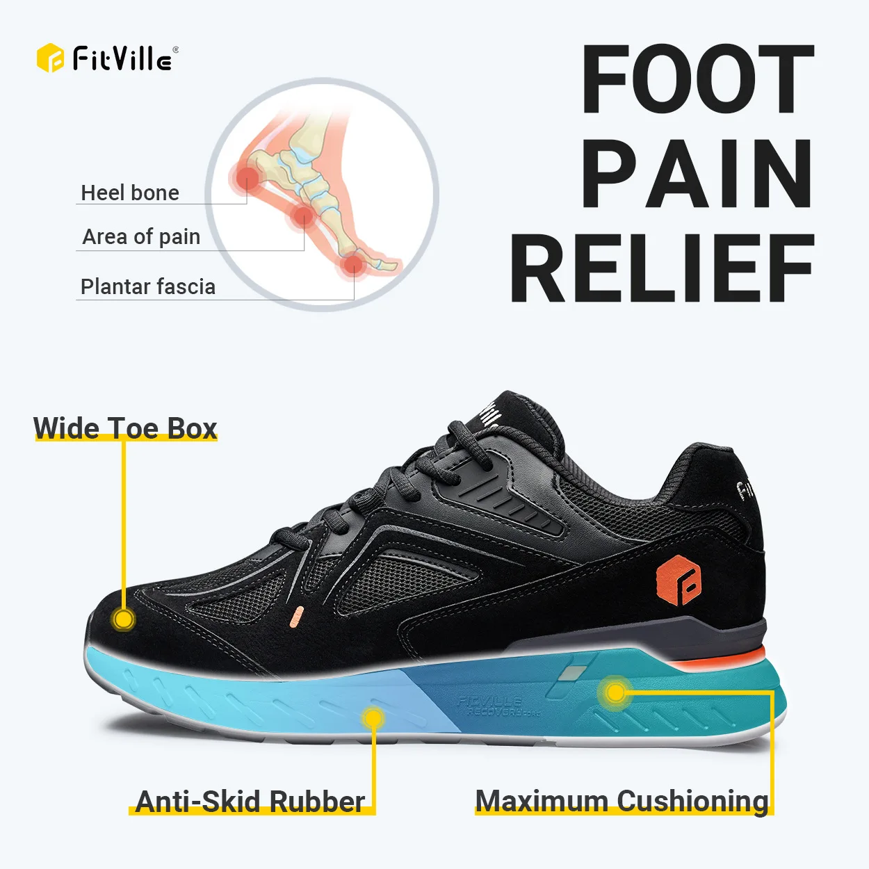 FitVille Men's Walking Shoes Extra Wide Lightweight Sneakers for Flat Feet Arch Fit Heel Pain Relief Non-Slip Running Shoes - Image 6
