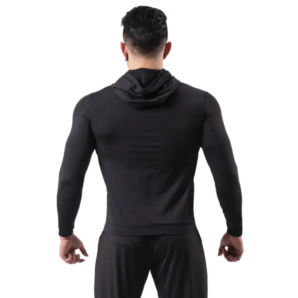 Running sports jacket hooded men's fitness morning run basketball training quick drying tight fitting jacket breathable jacket - Image 4