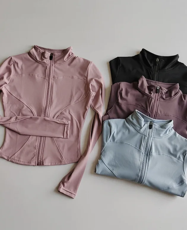 Outdoor Sports Long Sleeved Women Slim Yoga Clothes Quick Dry Zipper Cardigan Stand Up Collar Jacket Running Fitness Jacket Top