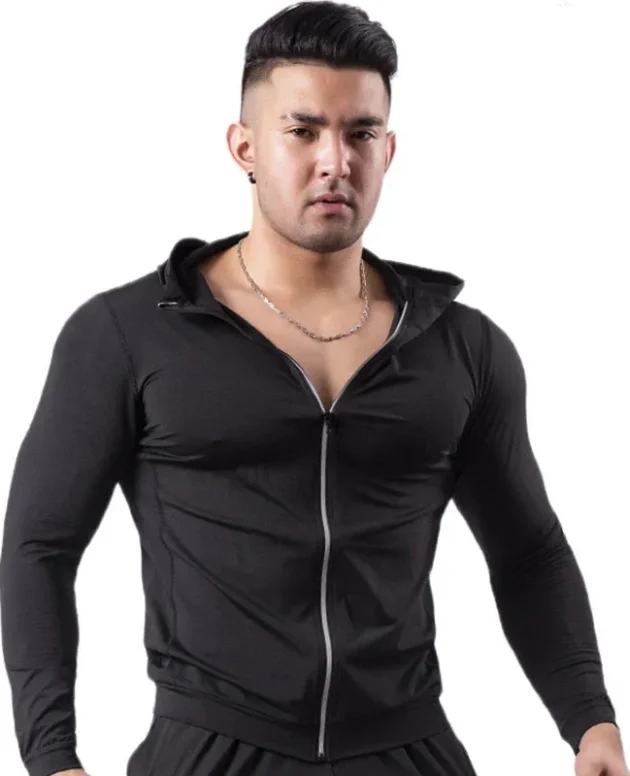 Running sports jacket hooded men's fitness morning run basketball training quick drying tight fitting jacket breathable jacket