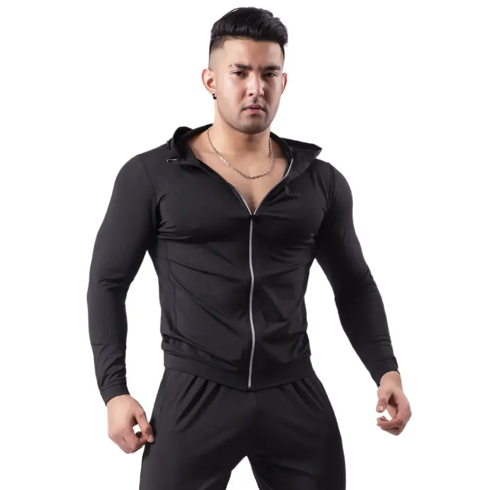 Running sports jacket hooded men's fitness morning run basketball training quick drying tight fitting jacket breathable jacket - Image 3