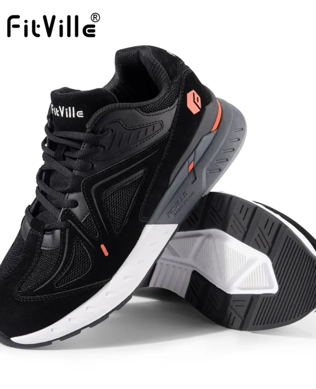 FitVille Men's Walking Shoes Extra Wide Lightweight Sneakers for Flat Feet Arch Fit Heel Pain Relief Non-Slip Running Shoes