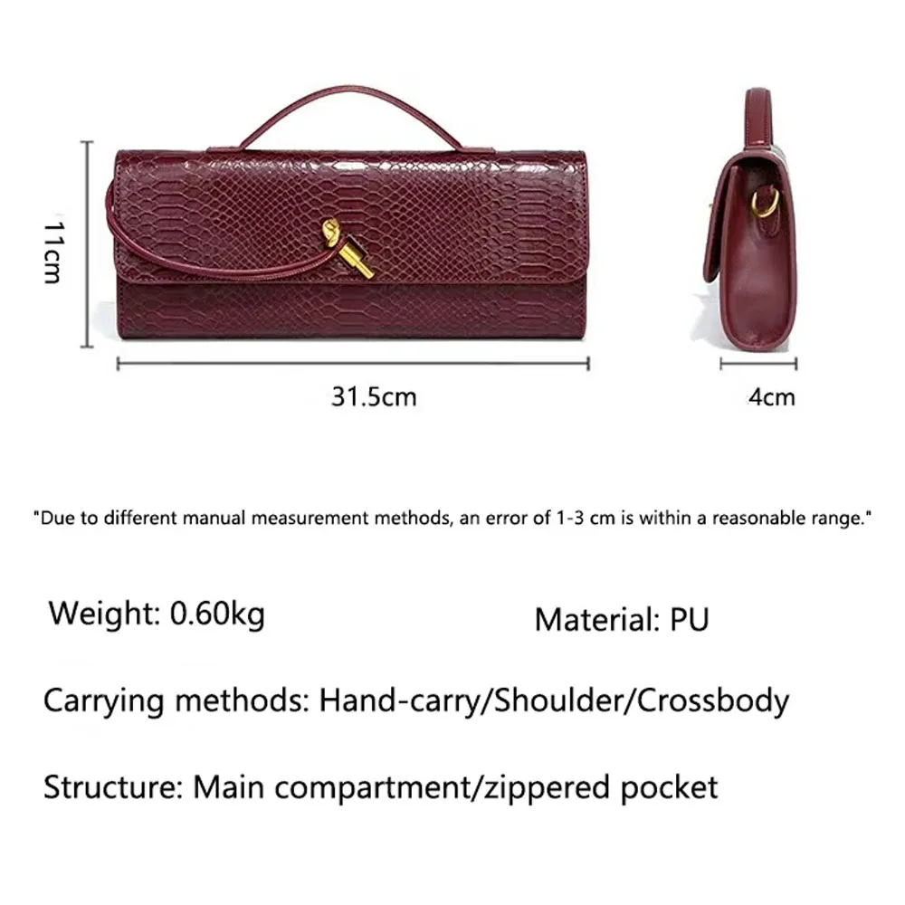 PU Leather Fashion Luxury Top-Handle Bag For Women Evening Handbag Long Purse Crocodile Pattern Crossbody Shoulder Bags - Image 5