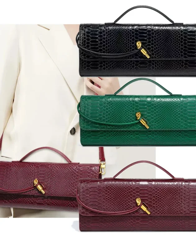 PU Leather Fashion Luxury Top-Handle Bag For Women Evening Handbag Long Purse Crocodile Pattern Crossbody Shoulder Bags